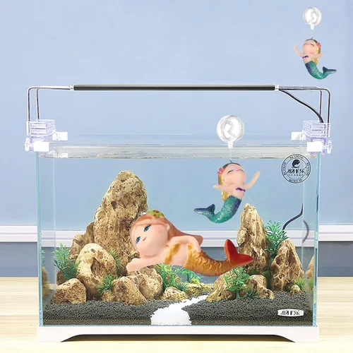 Vista 6 de Decoración flotante para acuario de sirena, estatua de sirena de resina de PVC, adorno de decoración de acuario, policromático, hecho a mano, 2.16