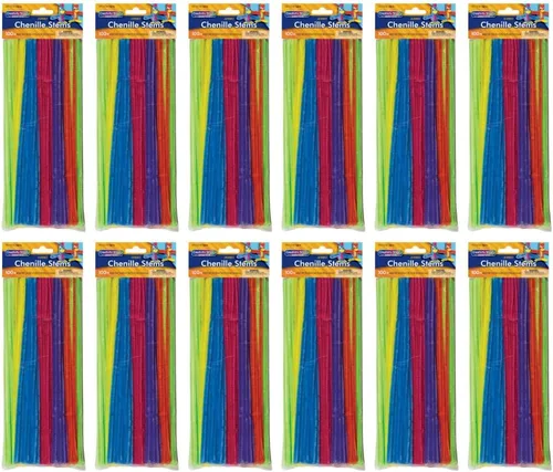 Vista 27 de Creativity Street Jumbo Chenille Stems, 12" x 6 mm, Craft Pipe Cleaners in Assorted Basic Colors, Pack of 100, Case of 12 Packs, 1200 Chenille Stems