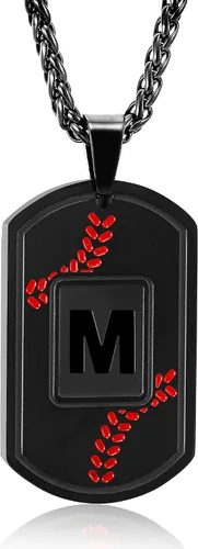 Vista 64 de Fervia Graduation Gifts - Baseball Initial Necklace for Men Dog Tag Stainless Steel Letter Pendant Sport Baseball Athletes Jewelry Christmas