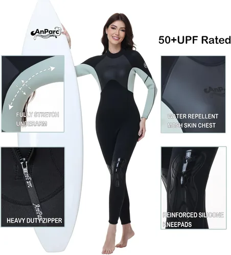 Vista 4 de Traje de neopreno de 0.118 pulgadas para mujer, natación en agua fría con cremallera trasera, adecuado para buceo, natación, surf, esnórquel y otros