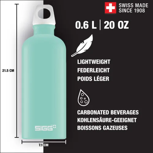 Vista 3 de Sigg - Botella de agua de metal reciclado - Traveller - Fabricada en Suiza - Para bebidas carbonatadas - Sin BPA - 20 Oz Glacier