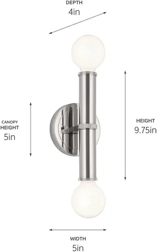 Vista 3 de Kichler Torche - Aplique de pared (2 luces, 9.75") en níquel pulido