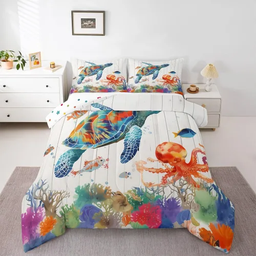 Vista 20 de Erosebridal Edredón náutico costero, juego de ropa de cama y colecciones de playa de verano, estilo clásico, edredón de plumón oceánico