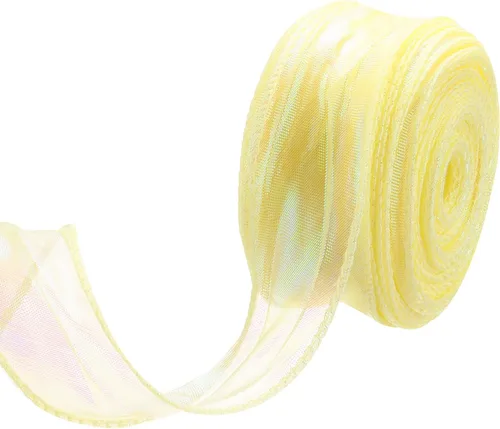 Vista 71 de MECCANIXITY - Cinta de organza con cable de 1 1/2" de ancho, brillante, transparente, con brillo irisado en tonos pastel, cinta de gasa para Beige