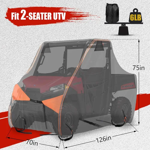 Vista 2 de IC ICLOVER Funda UTV, 2-3 plazas 600D resistente impermeable lado a lado, fundas UTV de dos plazas para exteriores compatibles con Polaris RZR