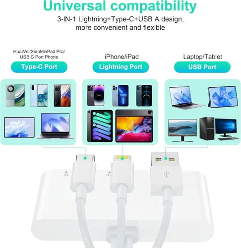 Vista 2 de Multi 8 en 1 Lightning/USB C/USB A lector de tarjetas de memoria para iPhone 15 14 13/iPad/Android/Samsung/Mac Book/Laptop/Cámara/Disco Duro/Unidad