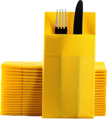 Vista 14 de Servilletas de papel desechables azul bebé con bolsillo incorporado para cubiertos, servilletas de tacto de lino absorbentes para cocina, baño