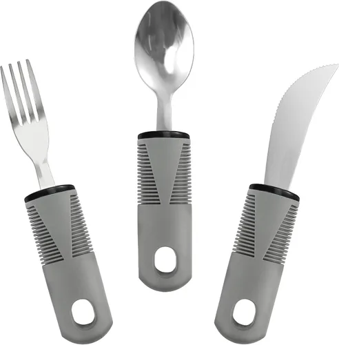 Vista 9 de Juego de utensilios adaptativos, agarre débil y ayudas para discapacitados y Parkinson, suministros especiales pesados, utensilios de Parkinson