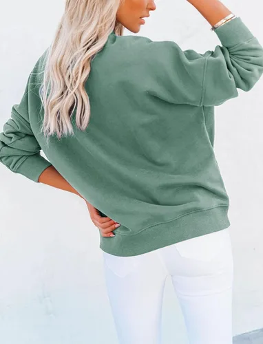 Vista 2 de Minclouse Sudadera casual de manga larga para mujer, básica, holgada, cuello alto, ligera, con bolsillo