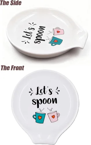 Vista 8 de Let's Spoon - Soporte para cuchara de cerámica para cafetería y cocina, 3.5 x 3.9 pulgadas, soporte para cuchara pequeña para estufa, bonito
