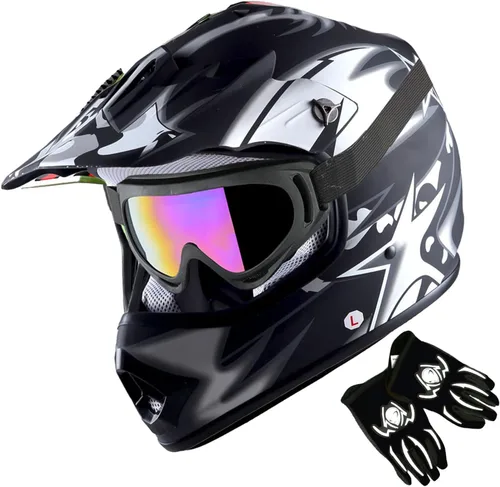 Vista 9 de 1Storm - Casco de motocross para jóvenes y niños, color negro mate + gafas + paquete de guantes negros para jóvenes MG