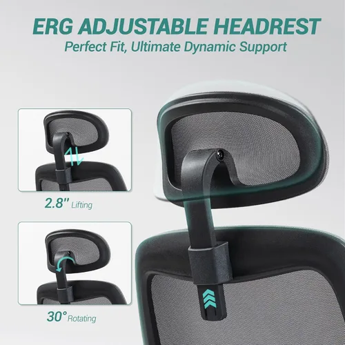 Vista 4 de Ergonomic Office Chair with Headrest, High Back Home Office Desk Chair with Armrests and Adjustable Lumbar Support, Computer Chair for Home/Office