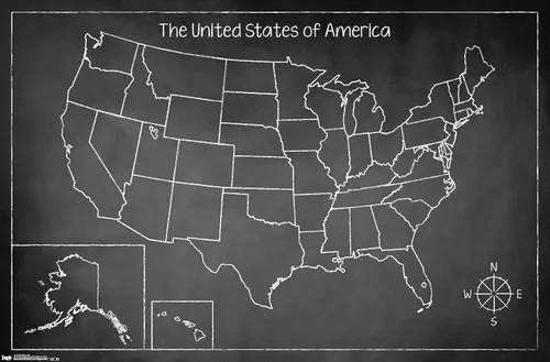 Vista 8 de Trends International Chalk Map - Póster de pared de Estados Unidos, 14.725 x 22.375 pulgadas, versión enmarcada de madera de granero Versión