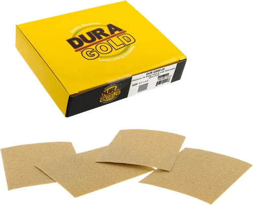 Vista 14 de Dura-Gold - Arenilla dorada 320 de alta calidad - Hojas de papel de lija de velcro 5.5 x 4.5 pulg - Para lijadoras de madera y automóviles - 25