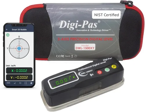 Vista 5 de Nivel de precisión Smart Master de 2 ejes DWL1500XY Bluetooth, 0.0002 pulgadas/ft (0.001 in/m o 4 seg) - Paquete de 3 3-unidades (negro)