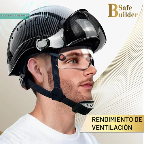 Vista 6 de SAFEBUILDER Casco de seguridad de construcción con visera incorporada Casco duro ABS con visera Ventilación ajustable Casco de trabajo Protección
