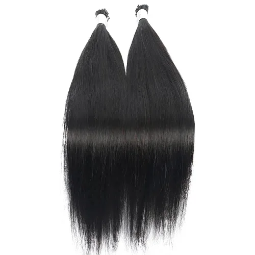 Vista 2 de #1#2#4 - Extensiones de cabello lacio y sedoso, con punta en I, microenlaces con punta en I para mujeres negras, cabello virgen brasileño de 0.03