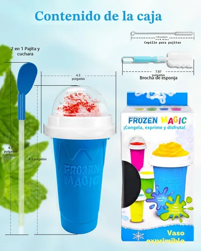 Vista 7 de Bollove - Vaso para granizar, tazas mágicas para hacer granizados para hacer tú mismo, taza portátil para jugos, leche y helado, doble capa de Azul