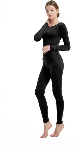 Vista 3 de Full Bodysuit Mono de una pieza para mujer de manga larga, de lycra, estilo zentai Negro