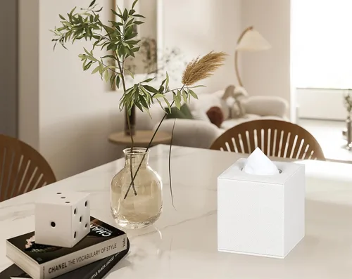 Vista 2 de COLYLAN Funda de Caja de Paños Cuadrada Soporte de Caja de Paños para Baño (Beige)