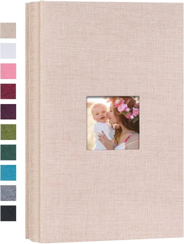 Vista 8 de Mublalbum Álbum de fotos pequeño de 4 x 6 pulgadas, 100 fotos, cubierta de lino, libro de fotos con bolsillos horizontales para boda, aniversario