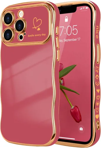 Vista 69 de LCHULLE - Funda para iPhone Air, linda para mujeres y niñas, con forma de onda, color azul bebé Luxury Plating Curly Wavy Frame with Love Heart