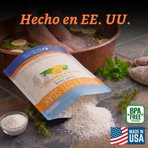 Vista 7 de Detox - Remojamiento para pies (2 libras) de sal de Epsom con aceites esenciales de limón y menta