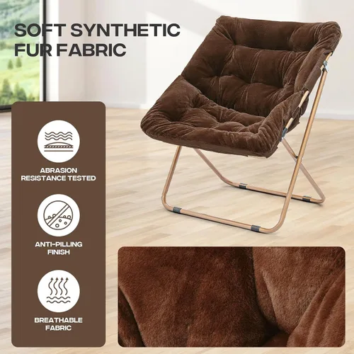 Vista 5 de Cómoda silla con platillo, silla de sala de estar, silla plegable acolchada suave de piel sintética, cómoda silla cuadrada de luna para sala