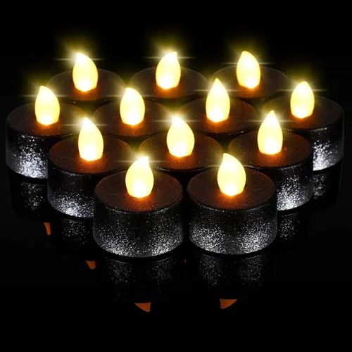 Vista 9 de Retisee 48 velas LED sin llama, con purpurina, velas falsas eléctricas para centros de mesa, funciona con pilas, decoración romántica de invierno