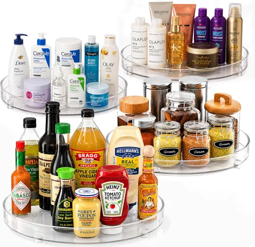 Vista 7 de Organizador Giratorio Transparente Oizeir Lazy Susan (Paquete de 2) Plataforma Giratoria de 9 Pulgadas para Cocina, Despensa, Refrigerador, Baño
