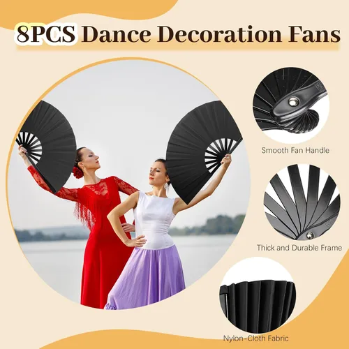 Vista 3 de 5 ventiladores plegables chinos grandes para baile de línea, ventiladores de clacking para baile de línea, ventiladores de mano plegables, Negro