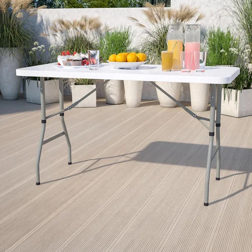Vista 2 de Flash Furniture Kathryn Mesa plegable de plástico blanco granito ajustable de 4.93 pies de altura