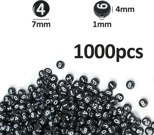 Vista 2 de 1000 cuentas numéricas redondas y blancas de 0-9 cuentas mixtas de 0.157 x 0.276 in de plástico, cuentas sueltas para hacer joyas y pulseras