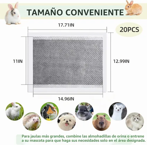 Vista 6 de 20 almohadillas para orina de conejo, pañales desechables de conejo de 18 x 13 pulgadas, almohadilla para orinal para mascotas Almohadillas