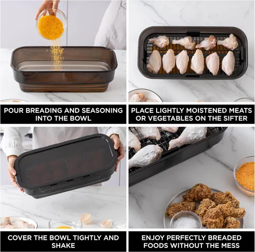 Vista 5 de COOK WITH COLOR Tazón Plegable para Rebozar - Recipiente Agitador para Rebozar Sin Ensuciar - Ideal para Pescado Frito, Pollo Frito, Aros de Negro