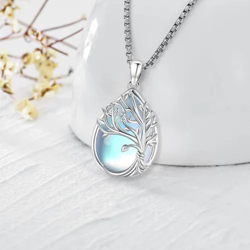 Vista 2 de Regalos de joyería collar del árbol de la vida de plata esterlina, concha de abulón, ópalo, piedra lunar, ónix negro, turquesa, malaquita, cristal