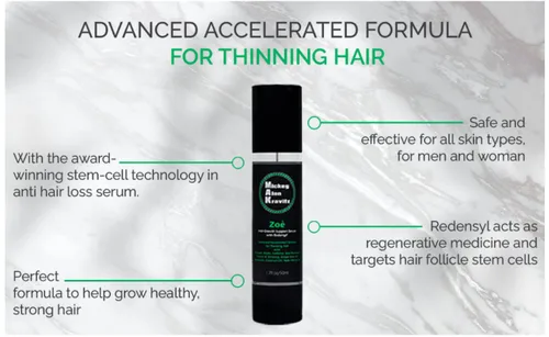 Vista 3 de Zoe - Suero de apoyo al crecimiento del cabello con Redensyl, fórmula acelerada avanzada para adelgazar el cabello