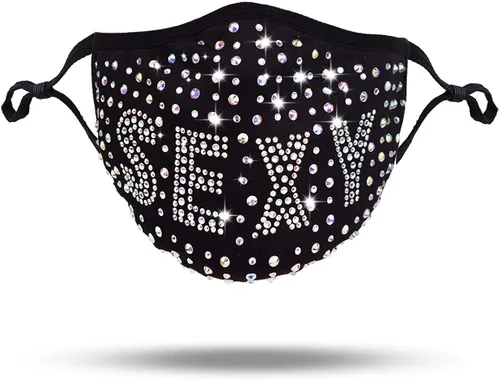 Vista 2 de FOOFUM - Cubrebocas con diamantes de imitación, 2 unidades, para mujer, para carnaval, fiesta