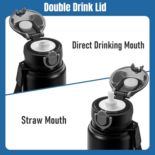 Vista 4 de Botella de agua aislada de 1 l/33 onzas con pajilla, material alimenticio de acero inoxidable, botella de agua grande de grado alimenticio