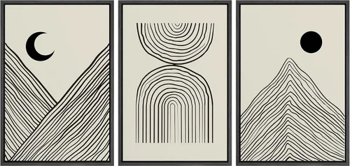 Vista 12 de SIGNLEADER Lienzo enmarcado para pared, juego de arte abstracto geométrico verde esmeralda, arte moderno geométrico zen de mediados de siglo