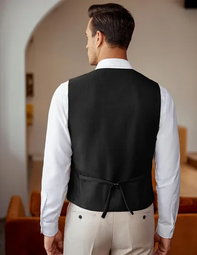 Vista 7 de COOFANDY Chaleco de traje de negocios para hombre, chaleco de vestir ajustado, chaleco de boda