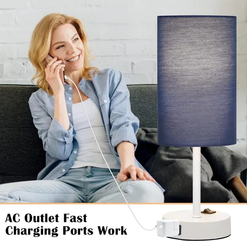 Vista 7 de ZJOJO Juego de 2 lámparas de mesa para dormitorio, lámparas pequeñas de noche con interruptor basculante regulable de 3 vías y toma de corriente