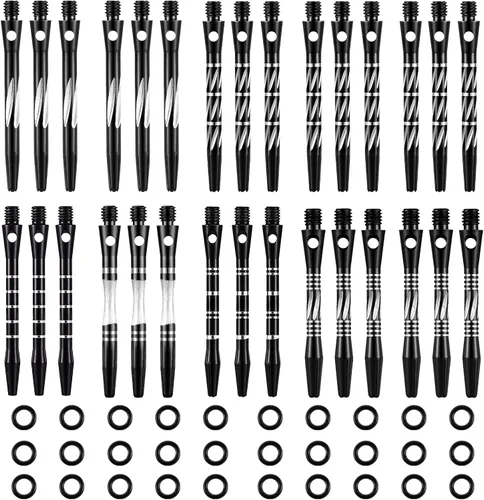Vista 8 de 30 piezas de ejes de dardos para punta de acero media 2BA rosca de aleación de aluminio de 50 mm 53 mm con anillos de goma de repuesto, accesorios
