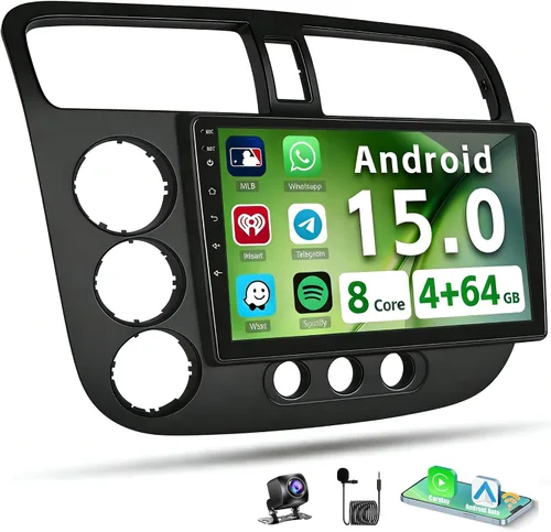 Vista 9 de Hikity Android 15 Estéreo de Coche para Honda Civic 2001-2005 con Carplay Inalámbrico Android Auto, Radio de Coche con Pantalla Táctil de 9 Pulgadas