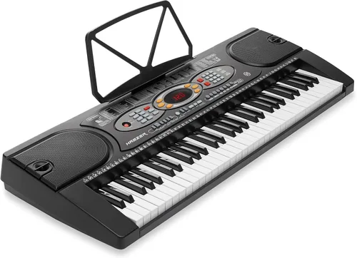 Vista 8 de Hamzer Teclado de piano digital de 61 teclas para principiantes, kit de teclado de piano electrónico con soporte, taburete, auriculares, micrófono