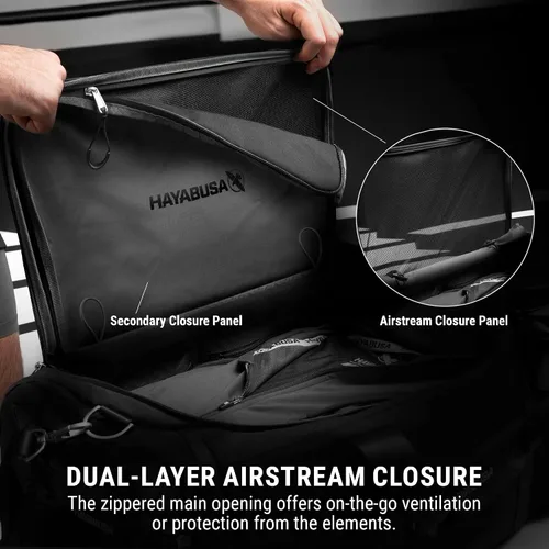 Vista 3 de Bolsa de gimnasio deportiva Hayabusa Airstream para mujeres y hombres - Bolsa de lona negra de 50 l - 7 bolsillos con cremallera, buena para viajes