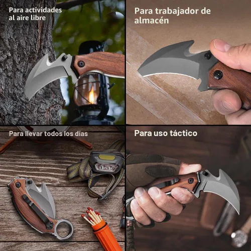 Vista 8 de Navaja de bolsillo con mango de madera – Hoja afilada plegable de 2.76 pulgadas, bloqueo de forro, mango de madera – Los mejores cuchillos