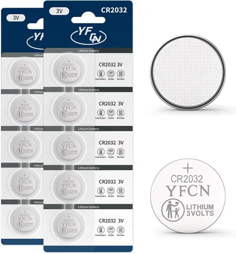 Vista 10 de YFCN CR2032 - Batería de litio de 3 V, paquete de 5 baterías CR2032 – CR 2032 batería de celda de moneda para AirTag, llavero, controles remotos, 10