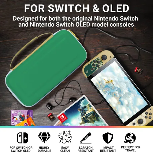Vista 4 de Orzly Funda de transporte para consola Nintendo Switch OLED con accesorios y compartimento de almacenamiento para juegos, caja de regalo