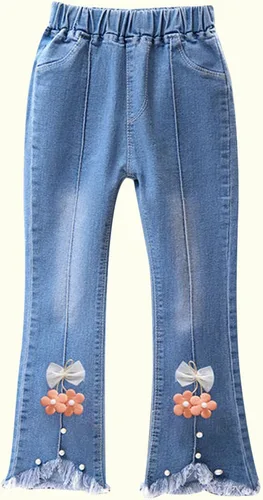Vista 4 de Pantalones Vaqueros para niñas pequeñas, pantalones vaqueros largos de color sólido bonitos, pantalones vaqueros